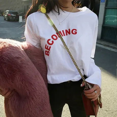 2024春秋新款纯白色t恤女长袖宽松韩版内搭上衣纯棉打底衫女百搭图片