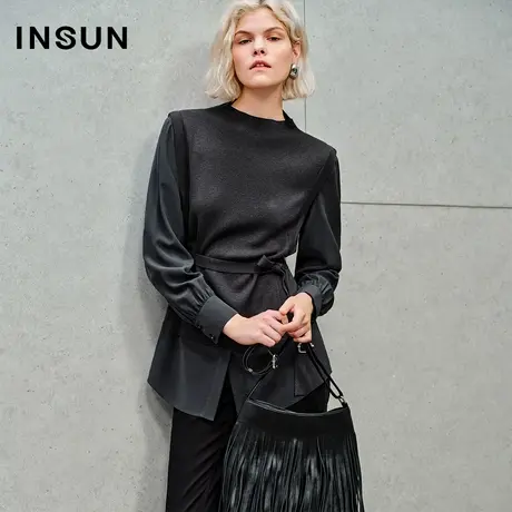 INSUN恩裳线上专选秋季美拉德仿醋酸假两件针织衫商品大图
