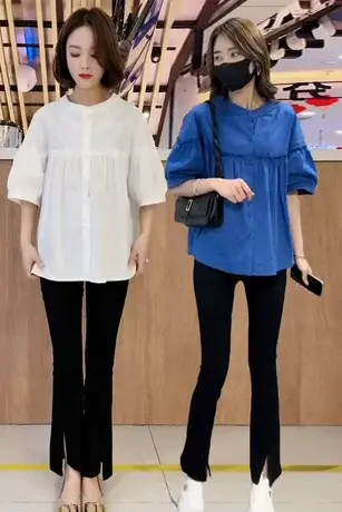 2023格子衬衫女夏季新款宽松显瘦衬衣时尚百搭薄款娃娃衫半袖上衣商品大图