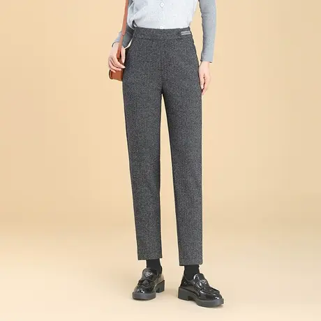 厚款羊毛呢小脚直筒裤女秋冬2023新款高腰显瘦中老年妈妈通勤长裤商品大图