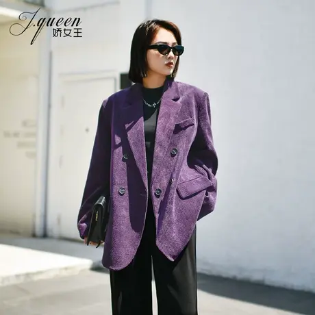 复古灯芯绒西装外套女2024秋季新款复古高级感休闲宽松显瘦小西服商品大图