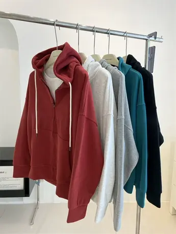 韩版简约纯色开衫连帽卫衣女宽松慵懒风减龄运动休闲拉链外套秋季商品大图