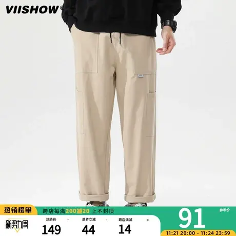 VIISHOW裤子男潮牌宽松束脚休闲裤春秋日系复古大口袋机能工装裤商品大图