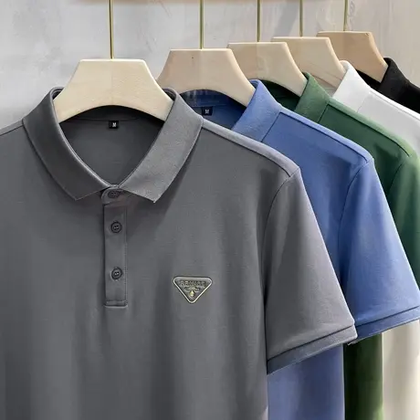 男士短袖t恤2023新款翻领丅恤刺绣夏季保罗POLO衫潮流丝光棉体桖图片