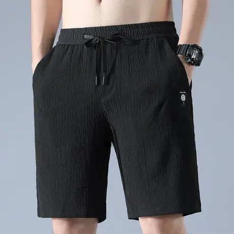 夏季超薄款男士冰丝短裤大裤头外穿中裤五分宽松休闲弹力亚麻棉麻商品大图