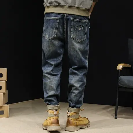 潮牌牛仔裤男春秋款直筒宽松大码男士弹力2024新款复古裤子男款图片
