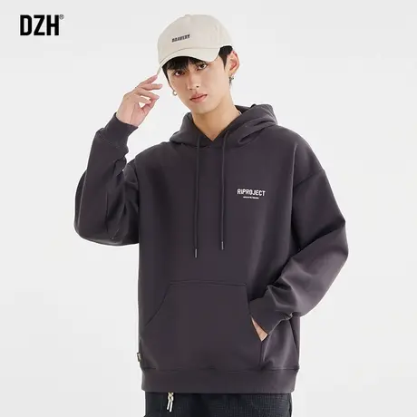 男生深灰色重磅卫衣男连帽美式潮牌休闲套头外套春秋潮高级感长袖商品大图