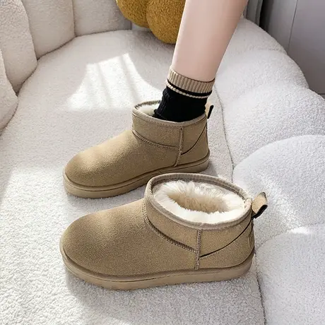 雪地靴女皮毛一体周冬雨同款mini短靴2024年冬季新款加厚保暖棉鞋图片