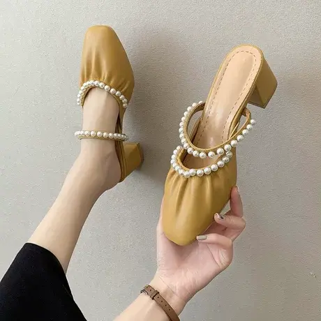 2023年新款夏季高跟凉拖鞋网红外穿尖头穆勒包头半拖鞋女时尚超火商品大图