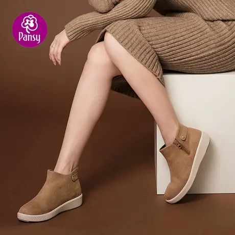 Pansy日本短靴女休闲百搭单靴轻平底高帮鞋拉链妈妈靴子春季图片