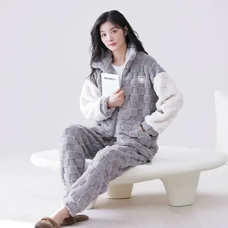 睡衣女法兰绒冬季加绒加厚珊瑚绒冬款2023新款女士秋冬套装家居服图片