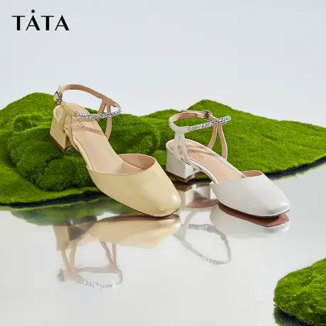 百补直播Tata他她时尚包头凉鞋粗跟百搭通勤单鞋女鞋77SG02BH3商品大图