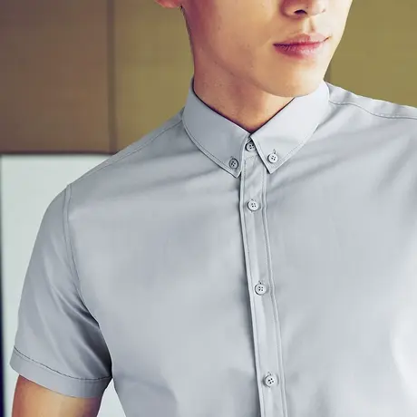 2023新款灰色衬衫男短袖职业免烫白领衬衣纯色面试工作服正装称衫商品大图