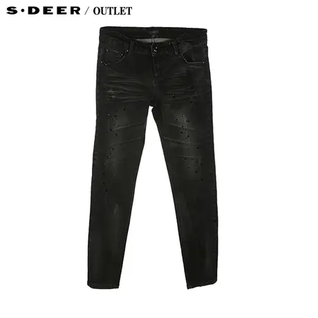 【新品】sdeer圣迪奥专柜正品女装冬装亮钻装饰做旧感长裤3480819商品大图