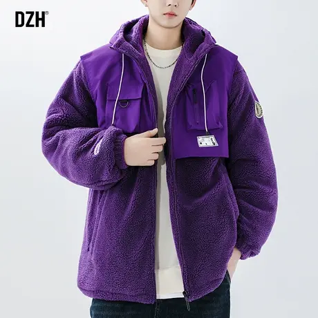 男士羊羔绒紫色棉服男款冬季加厚潮牌休闲立领棉衣外套2024年新款图片