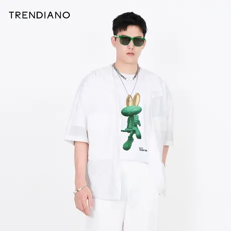 TRENDIANO官方潮牌夏季新款男装休闲潮流连帽短袖工装透气外套男图片