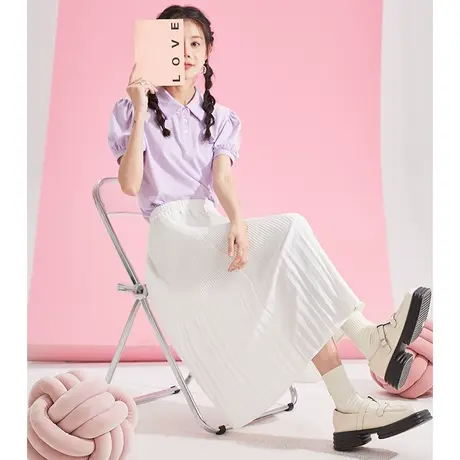 唐狮夏新款女半身裙甜美淑女雪纺气质少女高腰显瘦纯色a字长裙DY图片