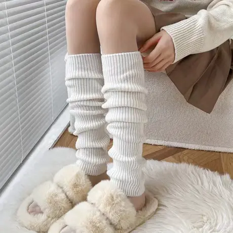 白色针织袜套女羊毛绒线秋冬季护腿脚套保暖长筒半截小腿日系jk商品大图