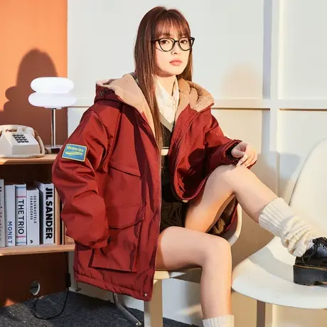 唐狮2023年新款秋冬派克服女休闲加厚百搭宽松工装连帽棉衣12.31图片