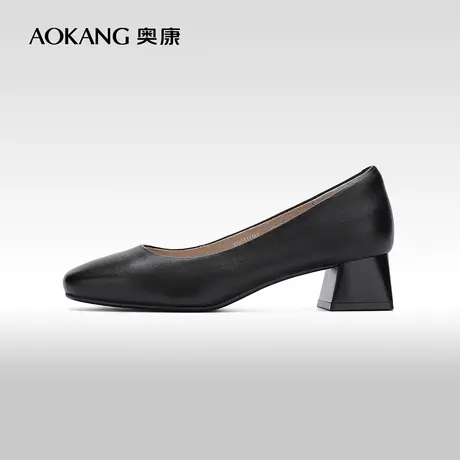 【门店发货】奥康女鞋 2024春季新款真皮方跟舒适办公室OL单鞋图片