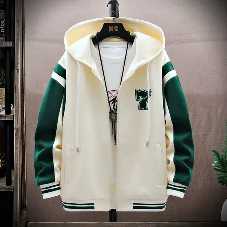 青少年学生外套2024连帽刺绣上衣服新款拼接撞色夹克男士夹克衫潮商品大图
