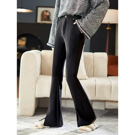 宝诗黎气质微喇休闲裤2024春季百搭显瘦高腰裤新款通勤黑色西装裤图片