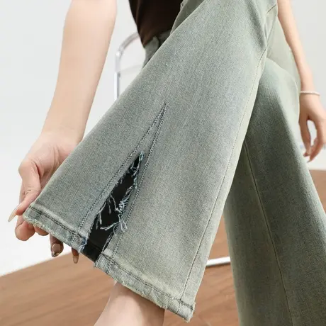 微喇牛仔裤女2024新款春秋开叉今年流行的爆款裤子修身显瘦喇叭裤商品大图