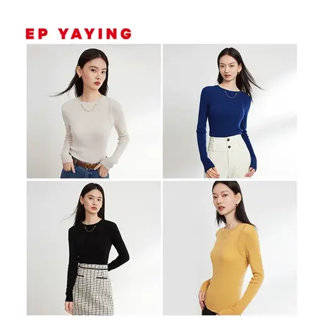 EP YAYING雅莹女装 纯色修身圆领镂空针织衫 2023早秋新款9909A商品大图