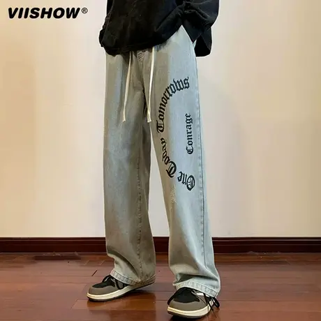 VIISHOW裤子男春季青少年潮牌宽松阔腿裤ins百搭潮流直筒牛仔裤商品大图