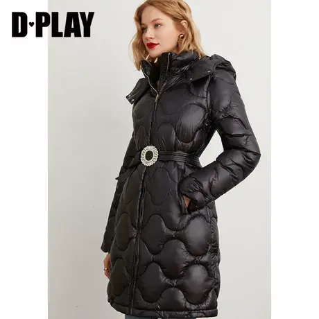 DPLAY【黑标】秋新法式优雅黑色收腰重工闪钻休闲连帽羽绒服图片