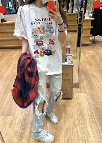 纯棉设计感趣味印花短袖t恤女夏季新款宽松学生半袖上衣洋气减龄商品大图