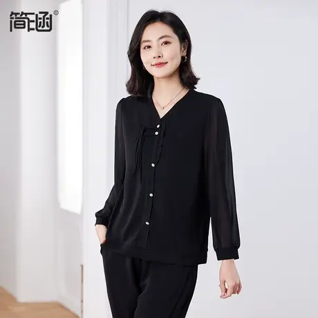 国风盘扣v领上衣2024年春季新款端庄显瘦时尚减龄雪纺拼接针织衫图片