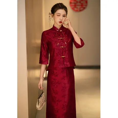 喜婆婆婚宴装旗袍两件套年轻洋气中年妈妈礼服高贵结婚敬酒服春秋商品大图
