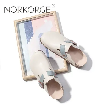 文艺米白色勃肯鞋拖鞋图片