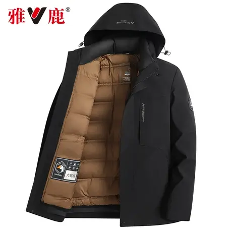 【可脱卸内胆+鹅绒】雅鹿男士鹅绒羽绒服加厚保暖商务中长款冬装商品大图
