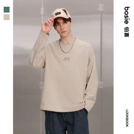 【好物体验专享】bosie2024春新款长袖T恤男情侣印花宽松长袖上衣商品大图