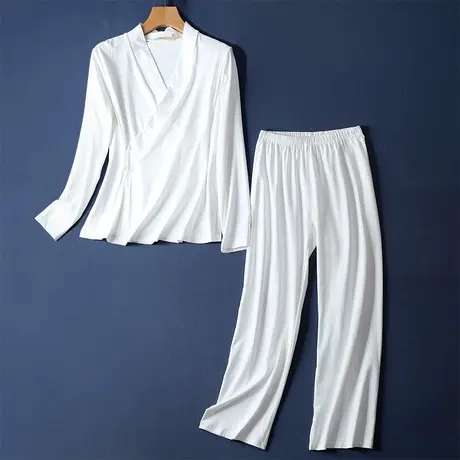 复古中国风古风睡衣女斜襟斜领汉服古装中式古典唐装家居服套装商品大图