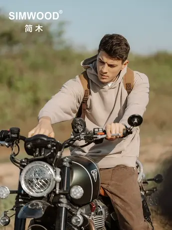 Simwood简木男装【宽松版型】450g重磅重水洗炒砂做旧连帽卫衣男商品大图