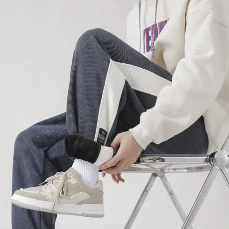 灯芯绒裤子男士秋冬款潮牌束脚宽松运动2023冬季新款加绒休闲长裤商品大图