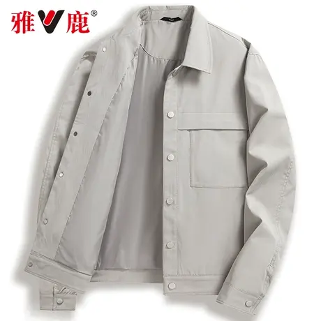 雅鹿男士时尚休闲纯色翻领夹克2023春秋季新款简约百搭短款外套男商品大图