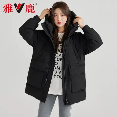 V/雅鹿2024年反季节新款短款抽绳收腰羽绒服女士休闲时尚外套图片