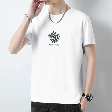 莫代尔圆领短袖t恤男装夏季潮流白色上衣服冰丝速干凉感半袖体恤商品大图