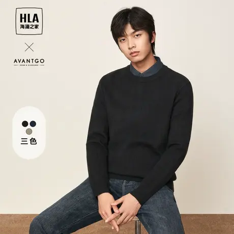 HLA/海澜之家轻商务加厚针织衫2023秋冬新款假两件条纹黑色毛衣男图片