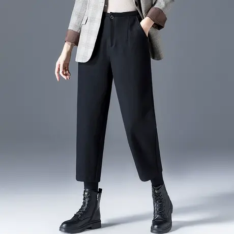 七分毛呢哈伦裤女秋冬2023新款阔腿老爹裤羊毛八分裤小个子萝卜裤图片