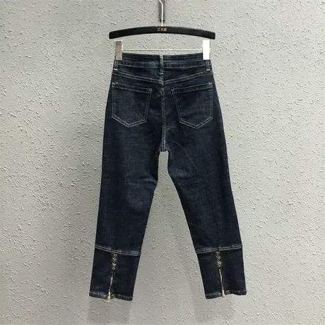 韩版小个子气质裤脚拉链开叉烟管裤女潮2023秋季新款百搭牛仔裤子商品大图