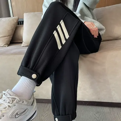 黑色运动裤女束脚2023年秋冬新款高腰宽松加绒加厚九分休闲哈伦裤商品大图
