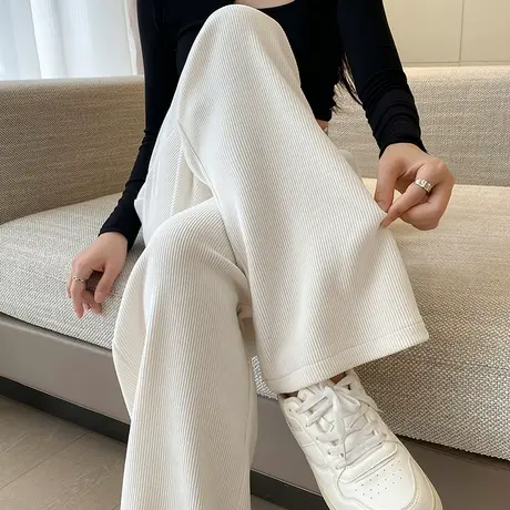 米白色阔腿裤女春秋新款2023高腰垂感宽松显瘦休闲拖地窄版直筒裤商品大图