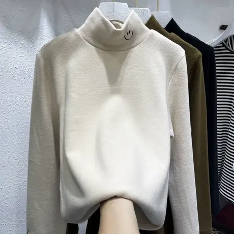 小高领高品质特厚德绒打底衫女冬季新款修身内搭加绒T恤保暖上衣图片