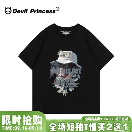 男友风街头潮牌黑色正肩t恤女oversize大版宽松小众超火纯棉上衣图片