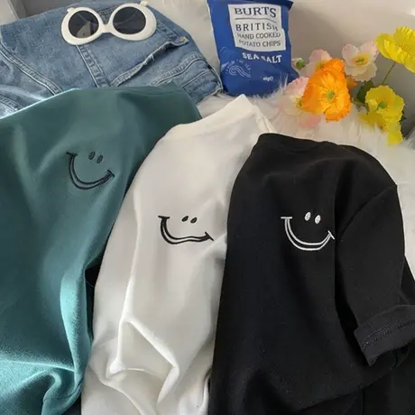 2023年春夏季新款纯色女装设计感小众上衣服宽松白色短袖t恤ins潮商品大图